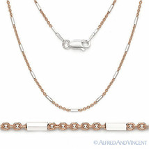 925 Italy Sterling Silver 14k Rose Gold-Plated 1.3mm Bead &amp; Cable Chain Necklace - £18.73 GBP+