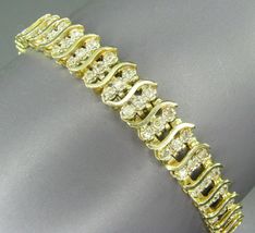 14K Yellow Gold Over Three Row 5.35TCW Diamond Tennis Bracelet Wave S-Links - £215.34 GBP