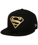 Superman Gold Logo Black Colorway New Era 59Fifty Fitted Hat Black - £41.42 GBP