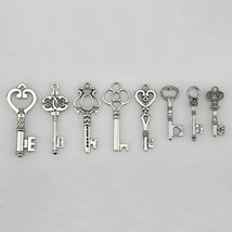 6 Skeleton Key Pendants Antiqued Silver Assorted Steampunk Charms Wedding Keys - £6.45 GBP