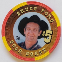 Las Vegas Rodeo Legend Bruce Ford '98 Gold Coast $5 Casino Poker Chip - £15.67 GBP