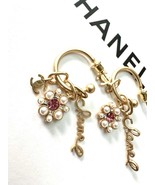 Chanel Signature Camellia Faux Pearls Pink Crystal Gold Tone Dangle Earr... - $5,982.44 MXN
