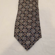 Blue Gray Geometric Striped Tie Necktie 58&quot; Daniel Hechter Diamonds Squares - £11.77 GBP