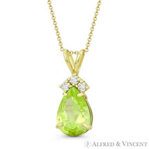 Pear-Shaped Simulated Peridot Round Cubic Zirconia CZ Pendant in 14k Yellow Gold - £63.50 GBP+