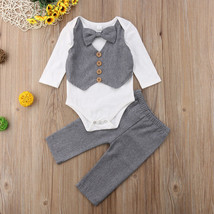 NEW Baby Boys Bow Tie Vest Suit Long Sleeve Bodysuit Outfit Set Easter - £8.77 GBP