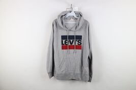 Y2K Levis Mens Medium Distressed Spell Out Box Logo Hoodie Sweatshirt Gray - $543.90 MXN