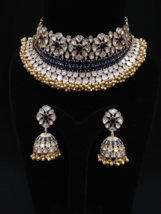 Bollywood Stil Indisch Schmuck Braut Blau Choker Kundan Halskette &amp; Ohrringe Set - £291.05 GBP