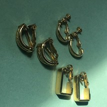 Vintage Lot of 3 Goldtone Squared Twist Rope &amp; Dainty Smooth J Hoop Clip Earring - £10.27 GBP