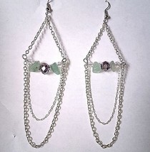 Natural Aventurine Purple Crystal Chandelier with Silver Chain Earrings - €13,02 EUR