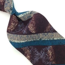 Camden Court Tie Turquoise Brown Zebra Print Stripes 80s Necktie I19-85 Vintage - £12.38 GBP