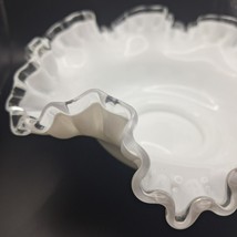 Fenton Silver Crest Ruffle Bowl White Milk Glass Clear Edge 10 Inch Unma... - $45.47