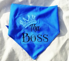 Medium Blue Tha Boss with Crown Dog Bandana - Boy Dog&#39;s Hip Clothes - $6.00