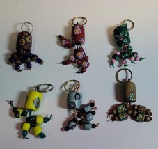 6 Hand Painted Chunky Colorful Beaded Leather Cord Keychains Hippie Stoner - £10.35 GBP