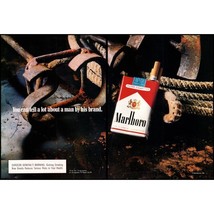 1987 Marlboro Cigarettes 2 Page Vintage Print Ad Cattle Brand Branding Iron Art - $10.97