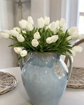 Beferr White Tulips Artificial Flowers 18Pcs Faux Tulip Real Touch Tulip Fake - £10.92 GBP