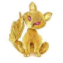 18k or Jaune George Lederman Fox Broche Avec Rubis Yeux - $2,518.53