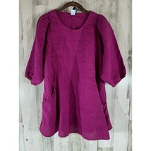 Match Point Tunic Top Size Small (Oversized) Fuchsia Pink Pockets 100% Linen - $34.62