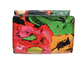 Safe Keeper Tri-fold Faux Wallet Pink Green Yellow Floral Details Black Interior - £12.40 GBP