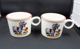 Pfaltzgraff USA Norman Thelwell Horse Ribbon Cartoon Childs Cup Mug 6oz Pair - £20.02 GBP