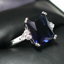 1.80Ct Princess Cut Blue Sapphire Wedding Engagement Ring 14K Rose Gold Finish - $80.97