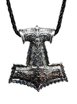 Thors Hammer Necklace Raven Skane Pendant Mjolnir Solid Viking Celtic Corded - £7.32 GBP