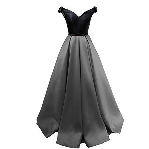 Off The Shoulder Black Top Long Formal Prom Evening Dress Party Gown Gray US 4