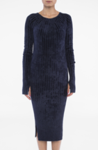 HELMUT LANG Femmes Robe A Manches Longues Velveteen Marine Taille XS H05HW713 - £125.64 GBP