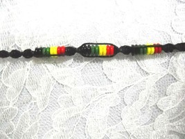 BLACK MACRAME SPIRAL RASTA RED GREEN YELLOW TIE ON BRACELET OR ANKLET 7 ... - $91.40 MXN