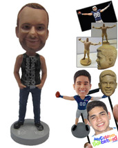 Personalized Bobblehead Handsome Man Wearing A Vest And Jeans With Boots - Leisu - £68.48 GBP