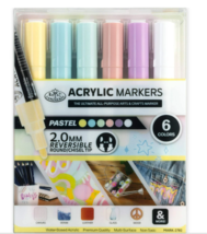 Royal &amp; Langnickel 6 Piece Acrylic 2mm Reversible Tip Pastel Markers New - $14.82