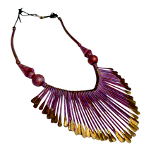 Vtg 70s Purple Brass Paddle &amp; Torque Choker Bib Necklace Statement Jewel... - £30.62 GBP