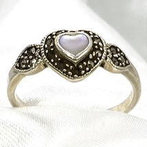 AMW Heart Moonstone &amp; Sterling Silver Sz 7 1-2 Ring - £35.03 GBP