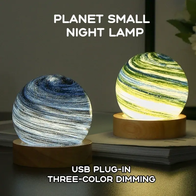 3D Moon Glass Lamp USB Powered Planet Mini Night Light With Wooden Stand... - $21.65+