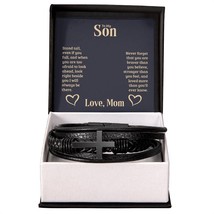 To My Son Stand Tall From Mom Men&#39;s Cross Bracelet - Vegan Leather with Stainle - £33.83 GBP+
