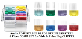 Andis Adjustable Blade Stainless Steel 8 Comb Set For Vida &amp; Pulse Li-5 Clipper - £34.32 GBP