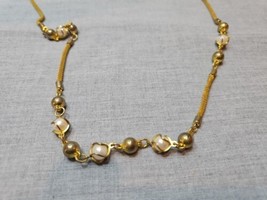 Vintage Gold Tone Rope Style Necklace, Silver/Pearl Replica Beads, 32&#39;&#39; - £7.46 GBP