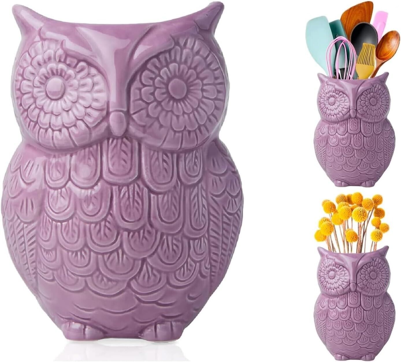 Owl Utensil Holder Vase - Ceramic - Purple - $20.78