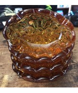 Vintage LE Smith Moon And Star Trinket Dish, Ashtray In Amber 4.5” Set Of 4 - $24.75