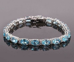 Swiss Blue Topaz Bracelet 5x7 mm Oval 20 Ct blue topaz Tennis bracelet S... - $155.84