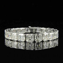 9Ct Asscher Cut Diamond 14k White Gold Finish Women&#39;s Unique Eternity Bracelet  - £186.40 GBP