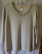 Women&#39;s Ruby Rd. Sweater Plus Size 3X Beige Shiny Beads Pullover Dressy ... - $17.99
