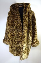 Pamela Mc Coy Animal Print Leopard Faux Fur Long Hooded Coat Womens Size Large - £130.97 GBP