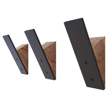 Wall Coat Hook Rack - Set Of 3 - Black Walnut Wood Black Metal Decorativ... - $42.99