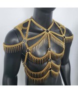 Burning Man Punk Spike Fringe Metal Rave Body Gold Chest Chain Harness F... - $128.00