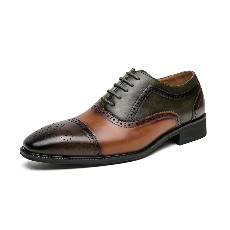 Men&#39;s Classic Retro Brogue Shoes Mens Lace-Up Leather Dress Business Office Flat - £28.76 GBP