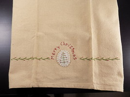 Vintage ABRUS CHRISTMAS DISH TOWEL 30&quot; x 20&quot; Tan LINEN w/ Embroidery - £5.51 GBP