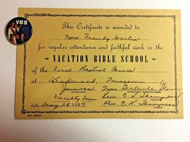 Vintage 1st Baptist  Church Vacation Bible School Certificate , May 28 ,... - $5.89