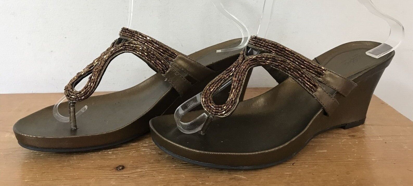 Mossimo Vegan Bronze Glass Beaded Sparkle Jeweled Wedge Heeled Sandals 8... - $36.62