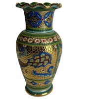 Lavorato A Mano In Oro Zecchino Hand Painted With Gold Italian Large Vase - £34.21 GBP