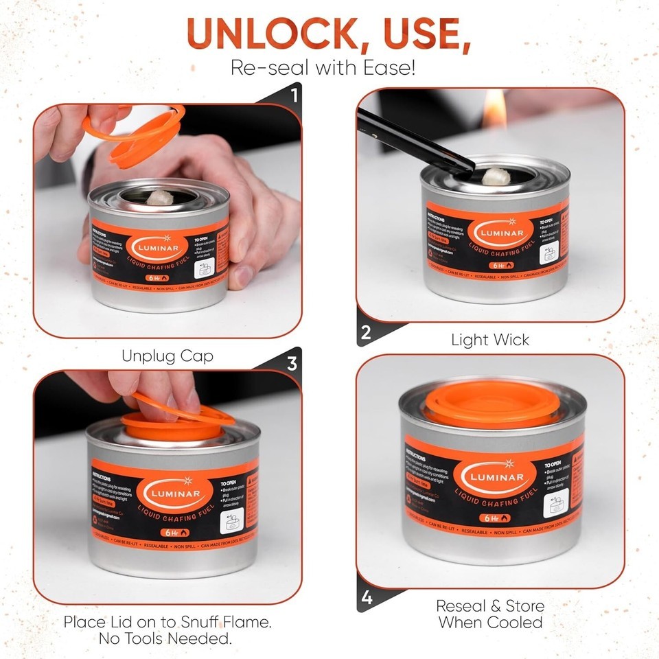 Non-Flammable Chafing Fuel Cans - 12-Pack, Resalable, 6 Hour for Safe Catering Item image 5